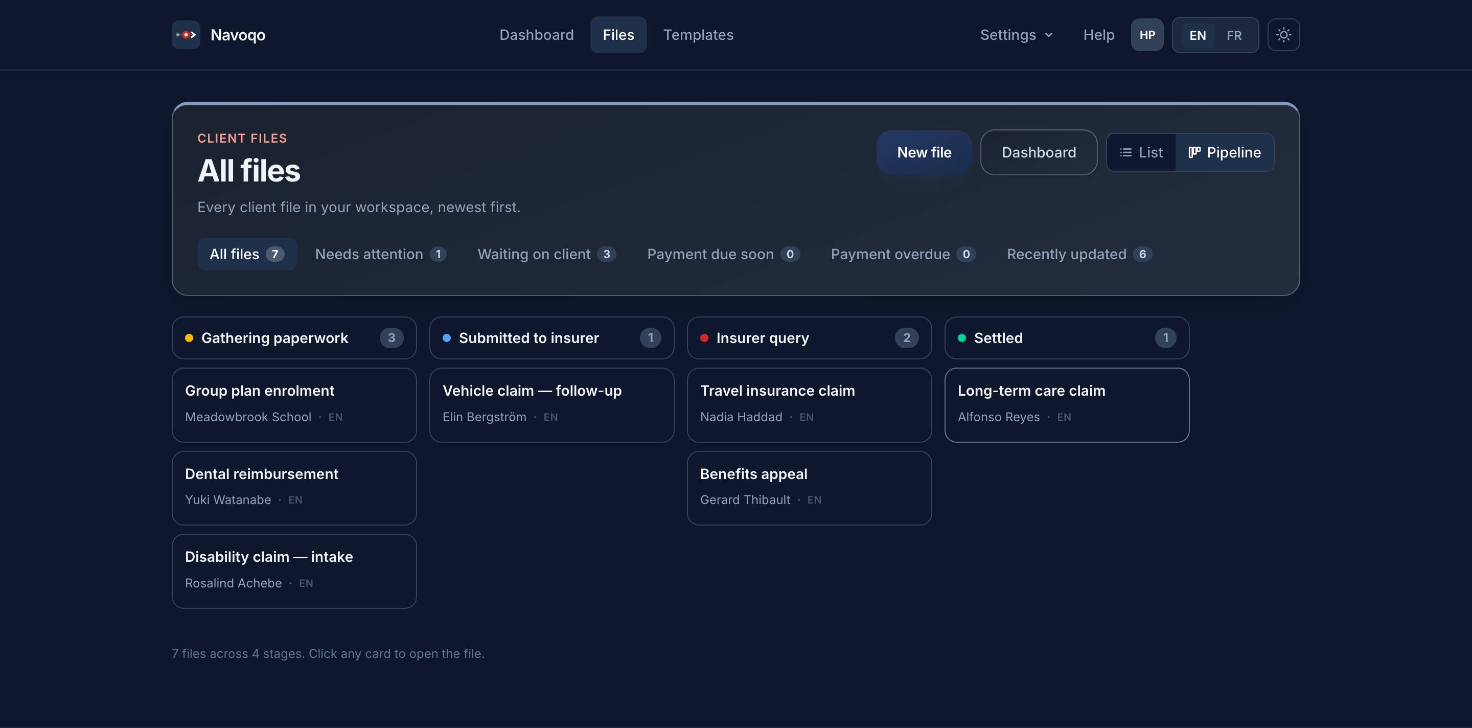 Claims queue with blocker visibility